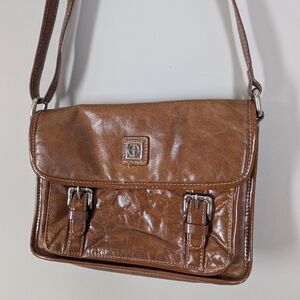 Giani Bernini Italian Leather Brown Satchel Crossbody Bag Multi Compartment